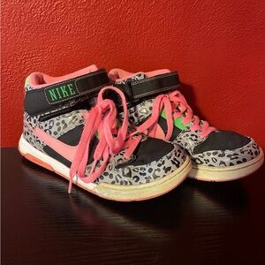 Nike High Top Strap Hot Pink and Green Animal Print Sneakers